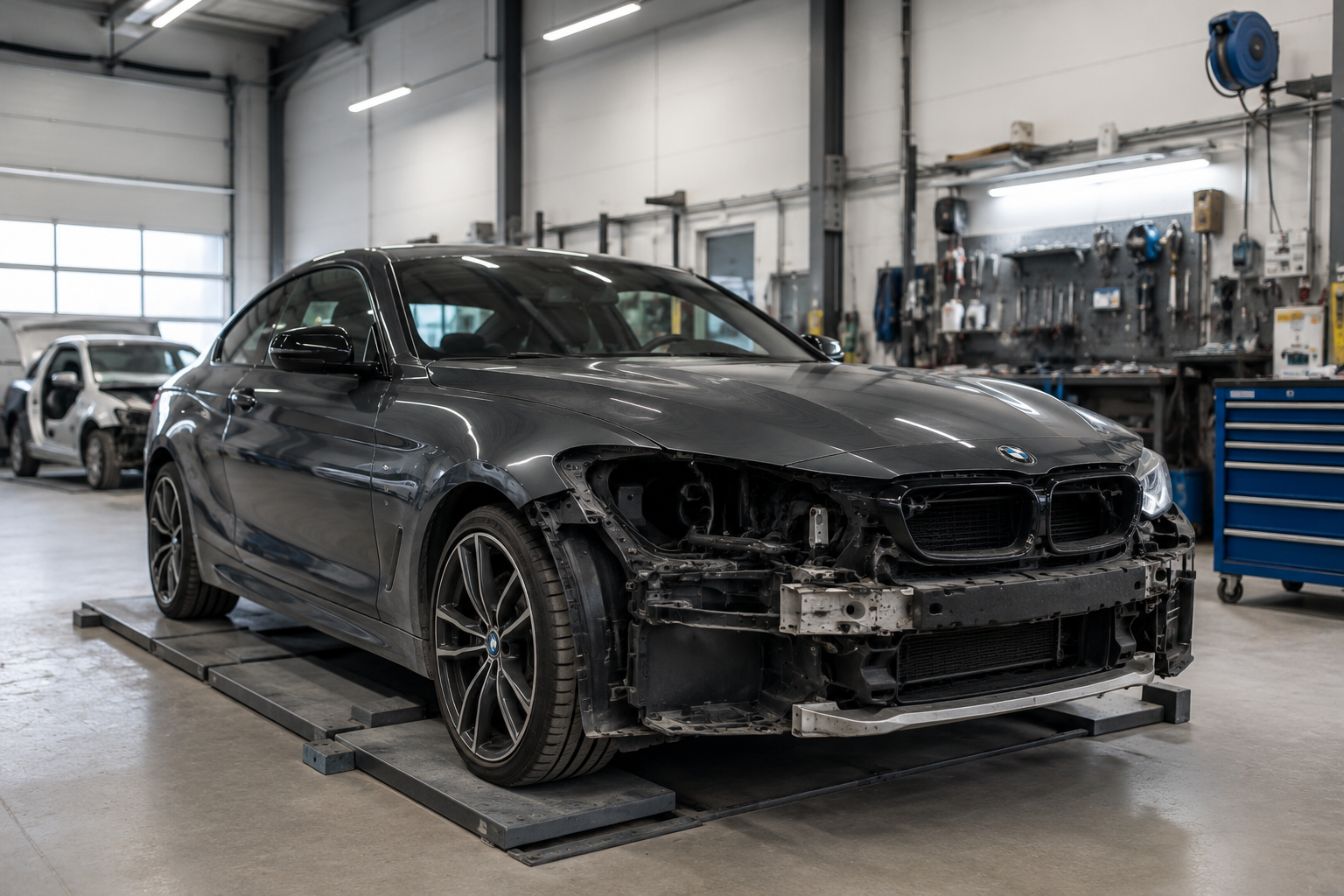 Voiture particulière dans un atelier automobile