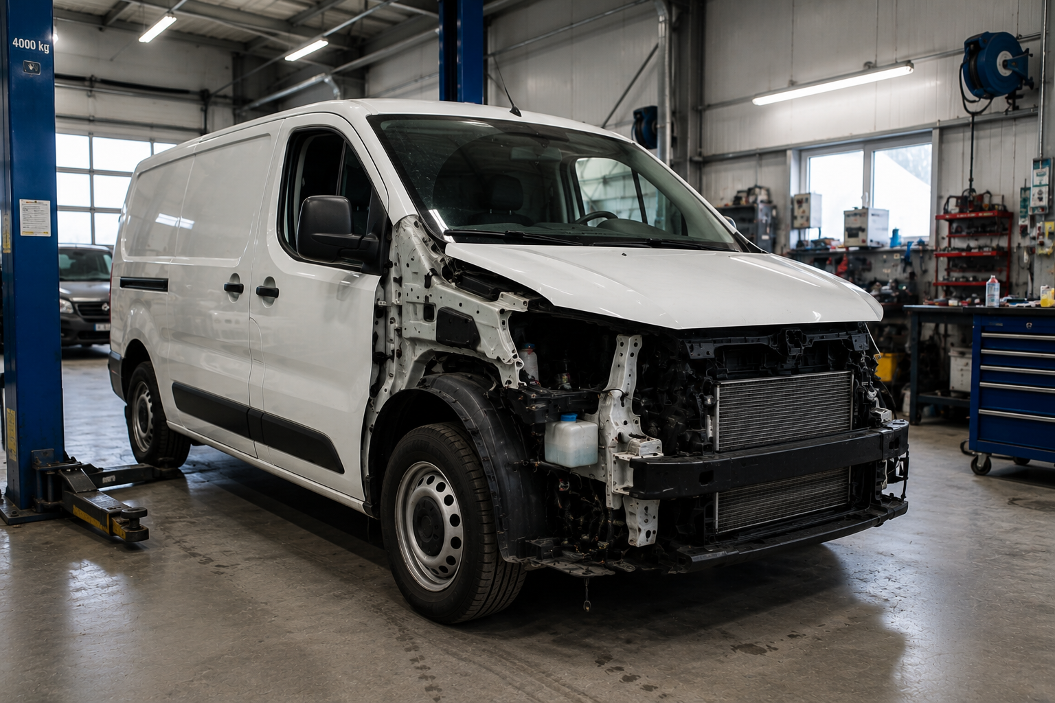 Véhicule utilitaire pris en charge dans un garage